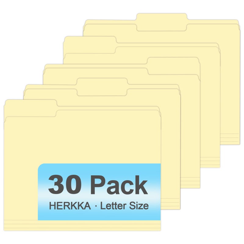 HERKKA Manila Folders, HERKKA 30 Pack 1/3 Cut Tab File Folders, Manila Folders 8.5 x 11 Designed for Office and Classroom Use, Letter Size - Image 1